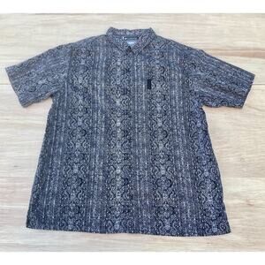 COLUMBIA Short Sleeve Camp Shirt XCO Hawaiian Stripe Collared Men's Black SIZE L